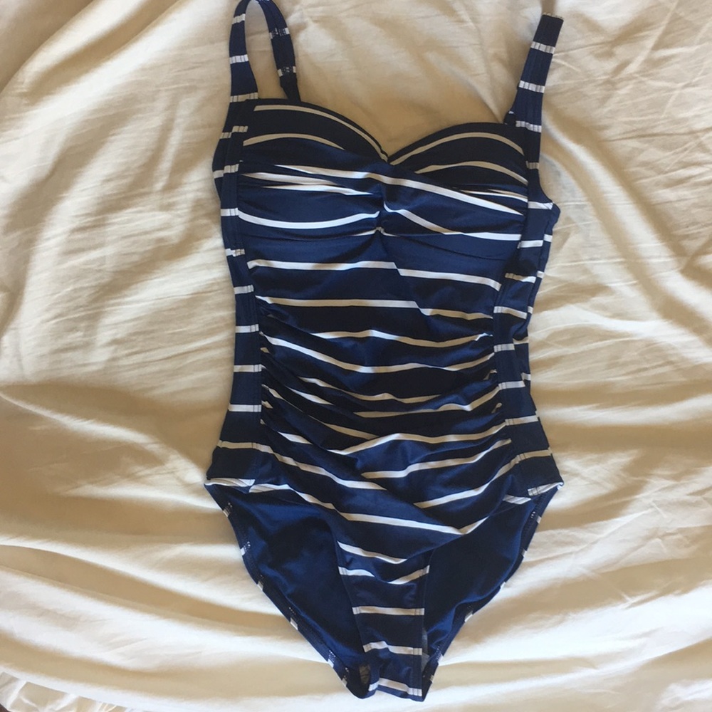 Blue & White Striped One Piece Swimsuit Niptuck